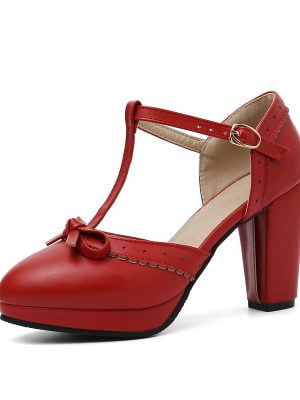 Women's Vintage Shoes T Strap Retro Bow High Heel Shoes