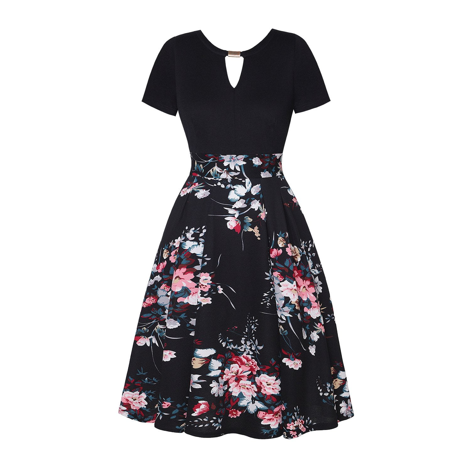 Casual Dress Retro Short Sleeve Dress Floral Dresses for Wedding Guest -  Vintage-Retro