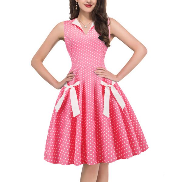 1950s Style Dresses V-Neck Sleeveless Colorblock Patchwork Floral Large Swing Dresses