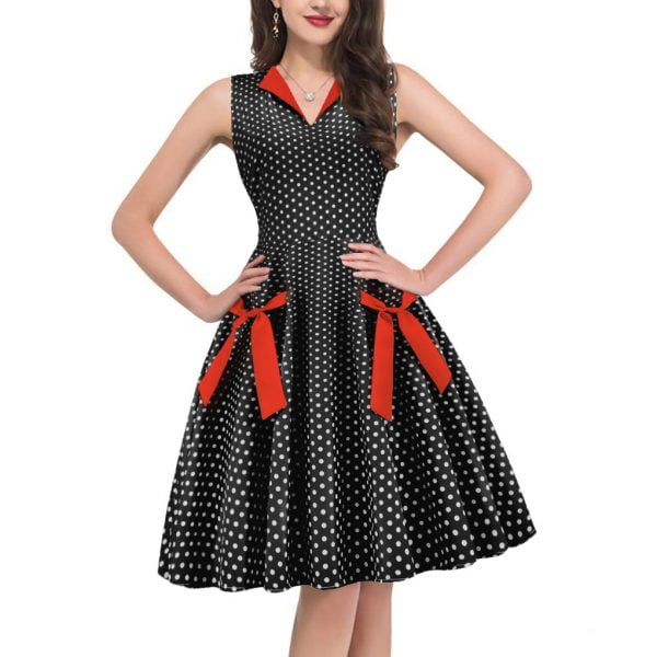 1950s Style Dresses V-Neck Sleeveless Colorblock Patchwork Floral Large Swing Dresses