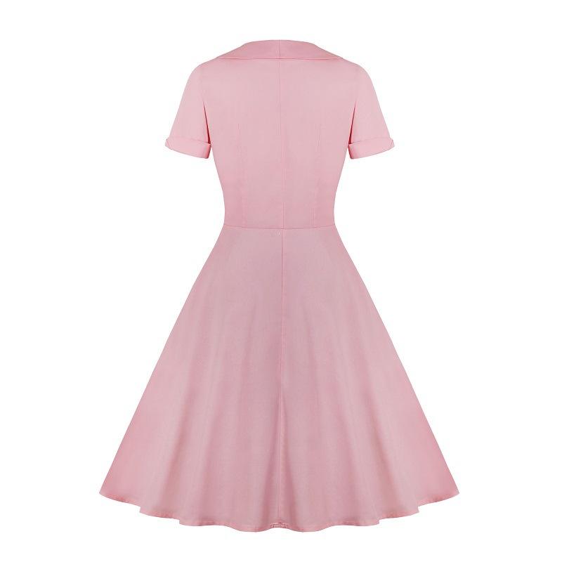 Short-sleeve Pink Dress Peter Pan Collar Retro Dress Swing Dress ...