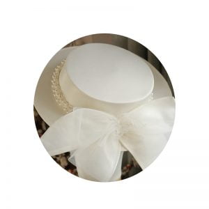 Elegant Pearl Flat Top Hat for Women Fashion All-match Flat Brim British Wedding Dress Hat