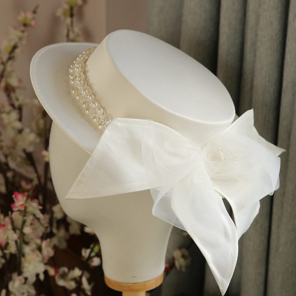 Elegant-Pearl-Flat-Top-Hat-for-Women-Fashion-All-match-Flat-Brim-British-Wedding-Dress-Hat Elegant Pearl Flat Top Hat for Women Fashion All-match Flat Brim British Wedding Dress Hat