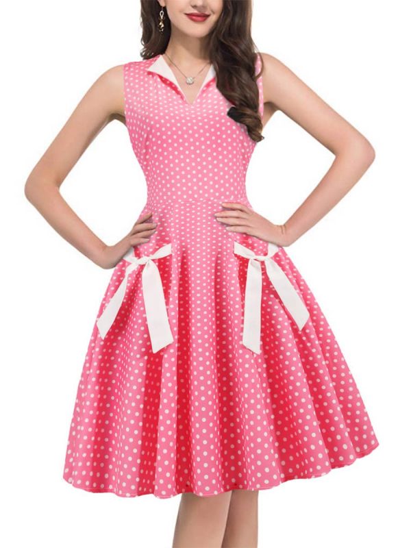 1950s Style Dresses V-Neck Sleeveless Colorblock Patchwork Floral Large Swing Dresses