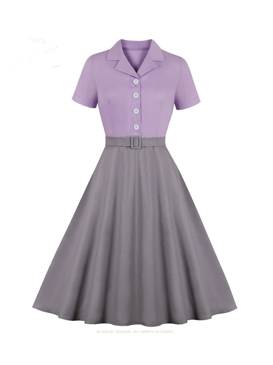 Purple Dress Short Sleeve Vintage Swing ...