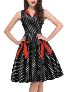 1950s Style Dresses V-Neck Sleeveless Colorblock Patchwork Floral Large Swing Dresses