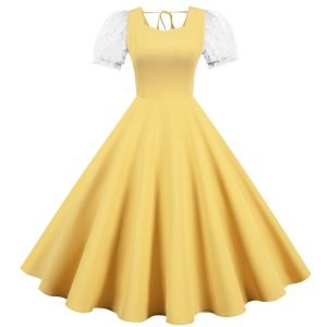 Women's Dress Audrey Hepburn O-Neck Mesh Short Sleeve Solid Color Dress