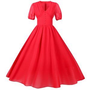 Women's Dress Audrey Hepburn Single Breasted Patchwork Solid Color Maxi Dress