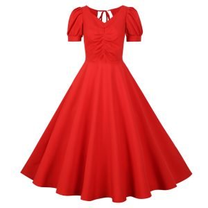 Women's Dress Audrey Hepburn Solid Color V-Neck Short Sleeve Large Swing Dress