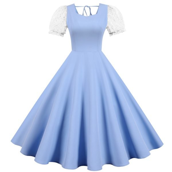 Women's Dress Audrey Hepburn O-Neck Mesh Short Sleeve Solid Color Dress