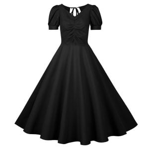 Women's Dress Audrey Hepburn Solid Color V-Neck Short Sleeve Large Swing Dress