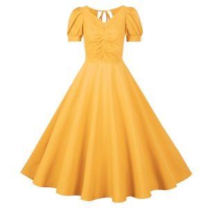 Women's Dress Audrey Hepburn Solid Color V-Neck Short Sleeve Large Swing Dress