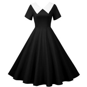 50s Dresses Hepburn's Solid Color V-Neck Short Sleeve Large Swing Dresses