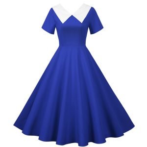 50s Dresses Hepburn's Solid Color V-Neck Short Sleeve Large Swing Dresses