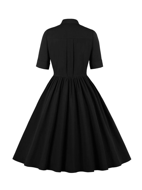 1950S Solid Front Buttons Swing Dress