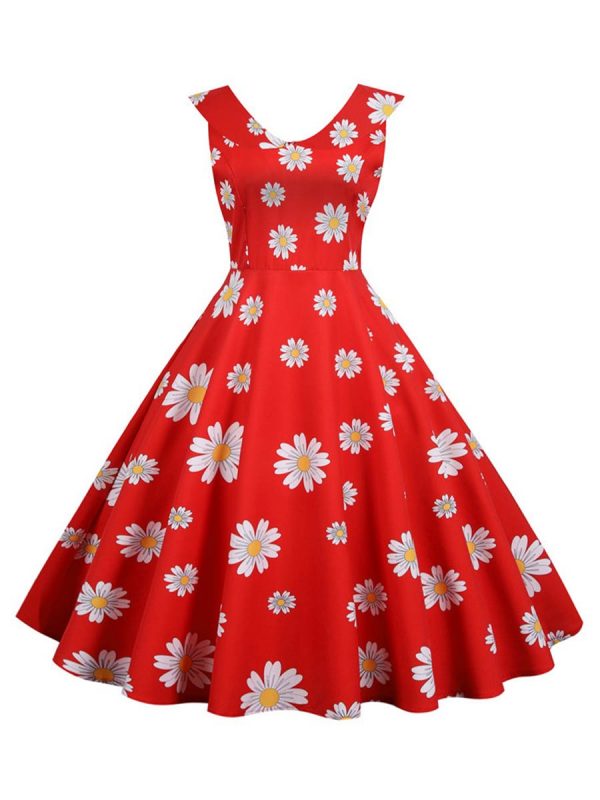 1950s Style Dresses Flowered Peter Pan Collar Large Swing Dancing Midi Dresses
