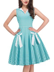 1950s Style Dresses V-Neck Sleeveless Colorblock Patchwork Floral Large Swing Dresses