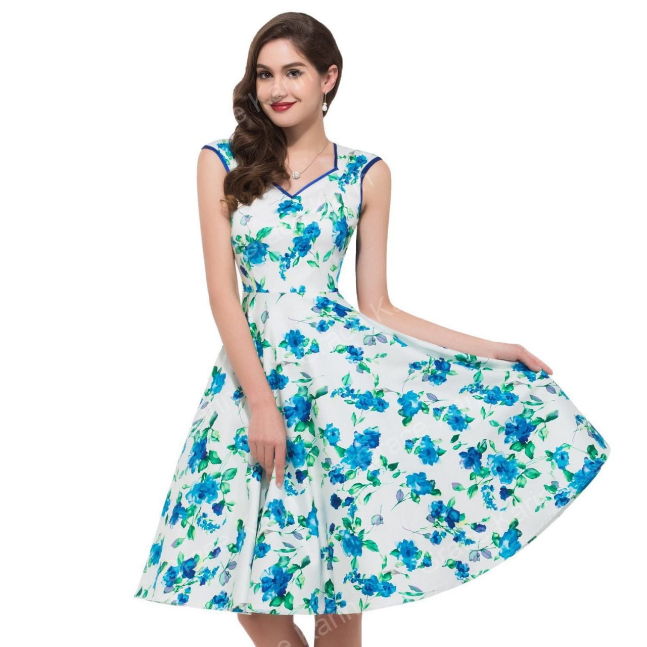 Floral Dresses for Women Sleeveless 1950s Midi Swing Dress - Vintage-Retro