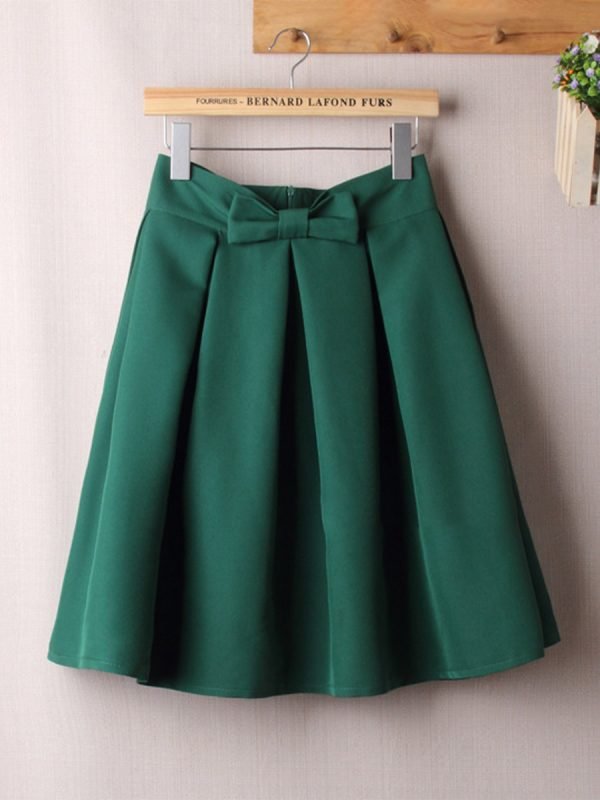 A-Line-Pleated-Vintage-Skirts-for-Women-Solid-Color-Bowknot-Swing-Skirt A-Line Pleated Vintage Skirts for Women Solid Color Bowknot Swing Skirt