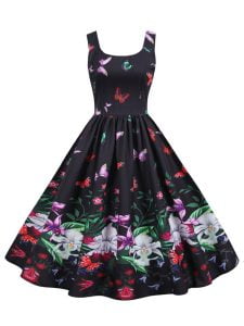 Women's Dress Hepburn's Sleeveless Floral Large Swing Party Midi Dresses