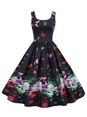 Women's Dress Hepburn's Sleeveless Floral Large Swing Party Midi Dresses