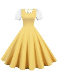 Women's Dress Audrey Hepburn O-Neck Mesh Short Sleeve Solid Color Dress