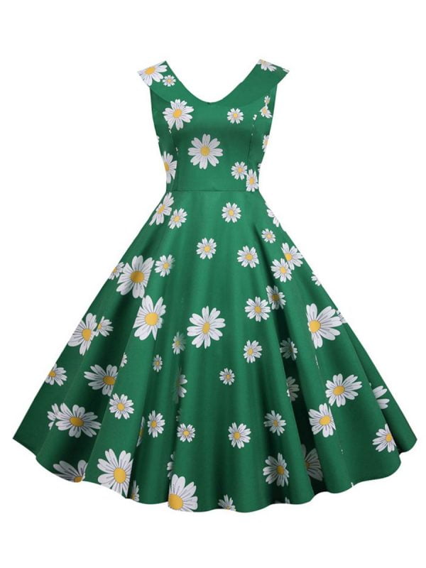 1950s Style Dresses Flowered Peter Pan Collar Large Swing Dancing Midi Dresses