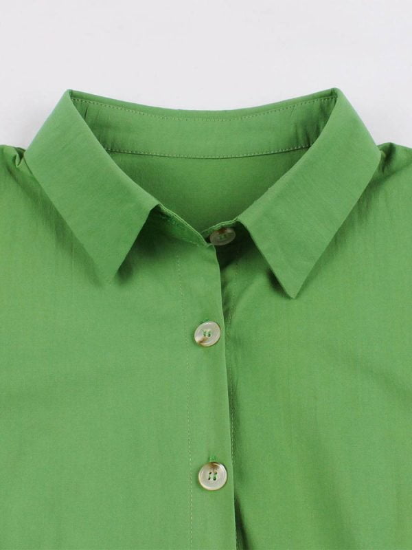 1950S Solid Front Buttons Swing Dress