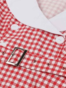 Retro Plaid Stitching Short-sleeved Swing Dress With Belt