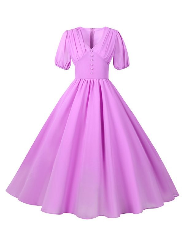 Women's Dress Audrey Hepburn Single Breasted Patchwork Solid Color Maxi Dress