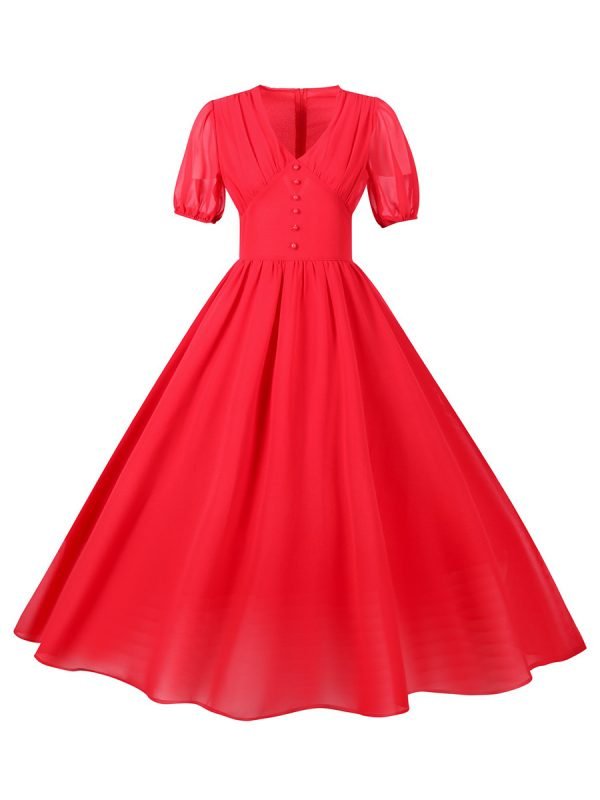 Women's Dress Audrey Hepburn Single Breasted Patchwork Solid Color Maxi Dress