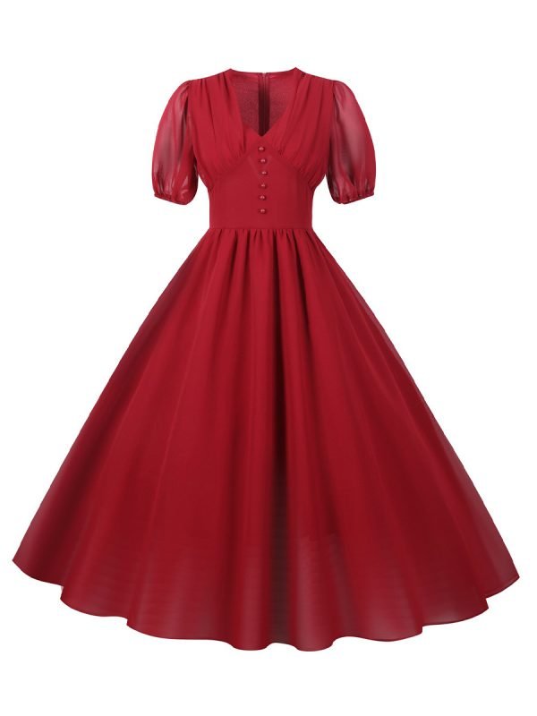 Women's Dress Audrey Hepburn Single Breasted Patchwork Solid Color Maxi Dress