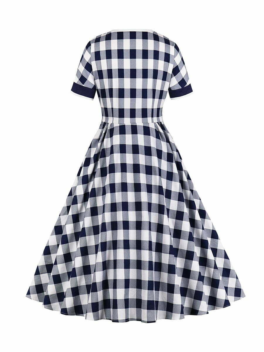 1950s Swing Dress Plaid Dresses Patchwork Tea Party Dress - Vintage-Retro