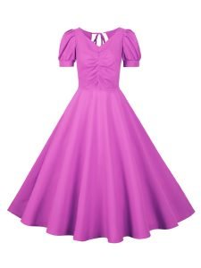 Women's Dress Audrey Hepburn Solid Color V-Neck Short Sleeve Large Swing Dress