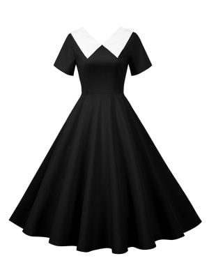 50s Dresses Hepburn's Solid Color V-Neck Short Sleeve Large Swing Dresses