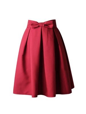 A-Line Pleated Vintage Skirts for Women Solid Color Bowknot Swing Skirt