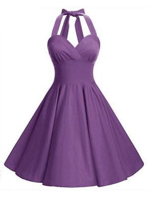Halter Neck Dress Audrey Hepburn Style Rockabilly Pin Up Midi Dress