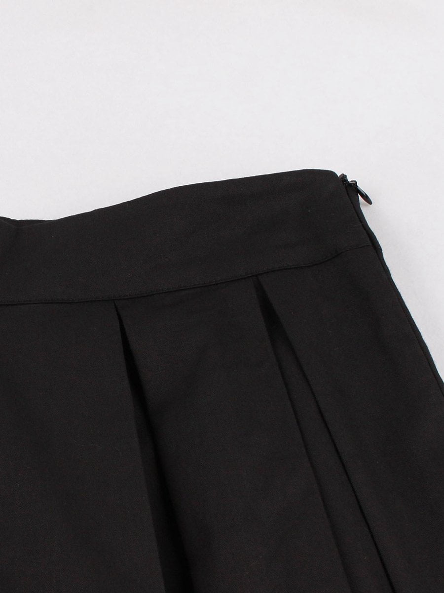 Black Skirt Flamingo Print Pleated Skirt for Women - Vintage-Retro