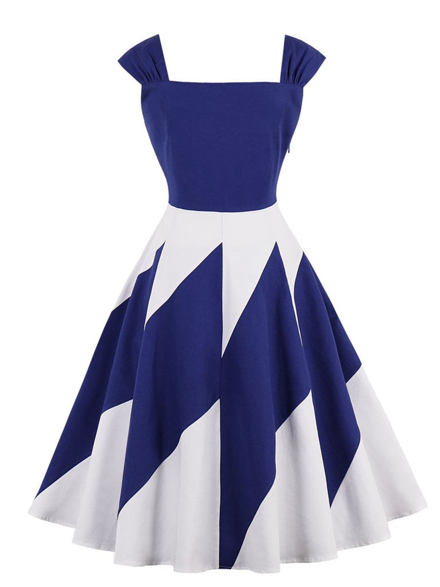 Slip Dress Color Block Elegant Trendy Dress for Women - Vintage-Retro