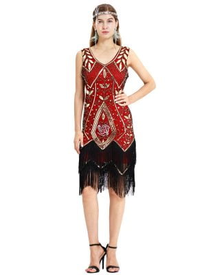 1920s Great Gatsby Dress Sequined Fringed Paisley Flapper Dress