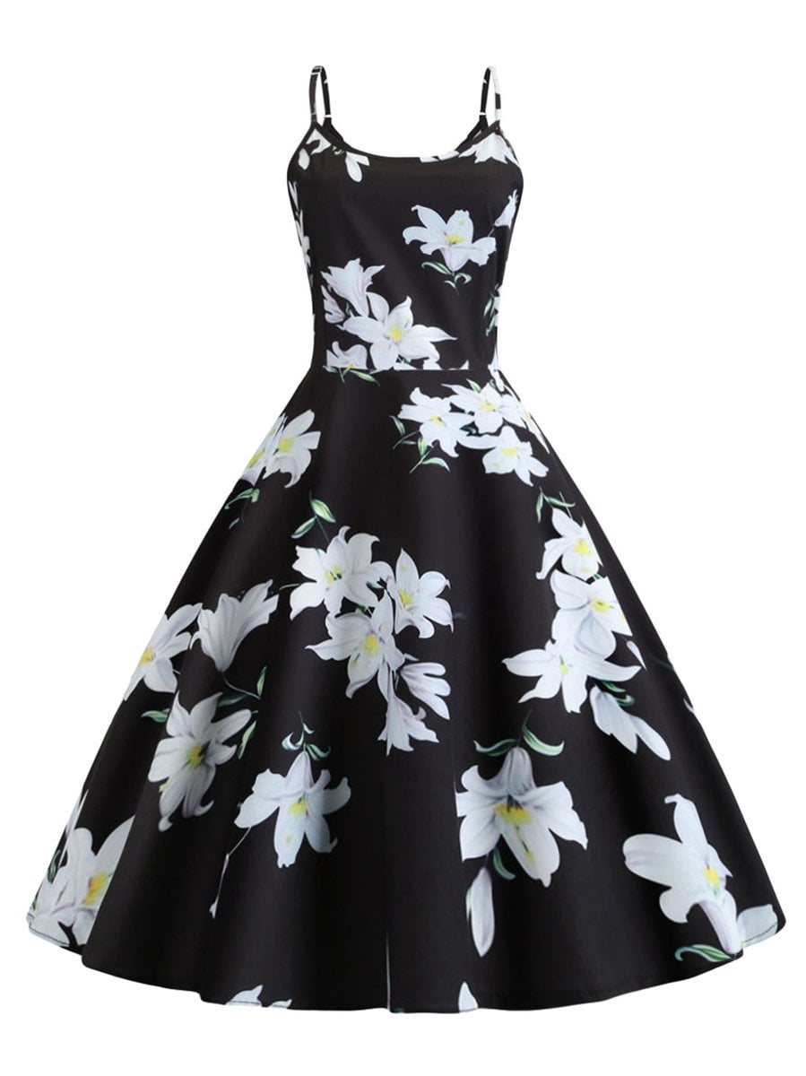 Womens 1950s Vintage Dress Midi Flowered Dress - Vintage-Retro