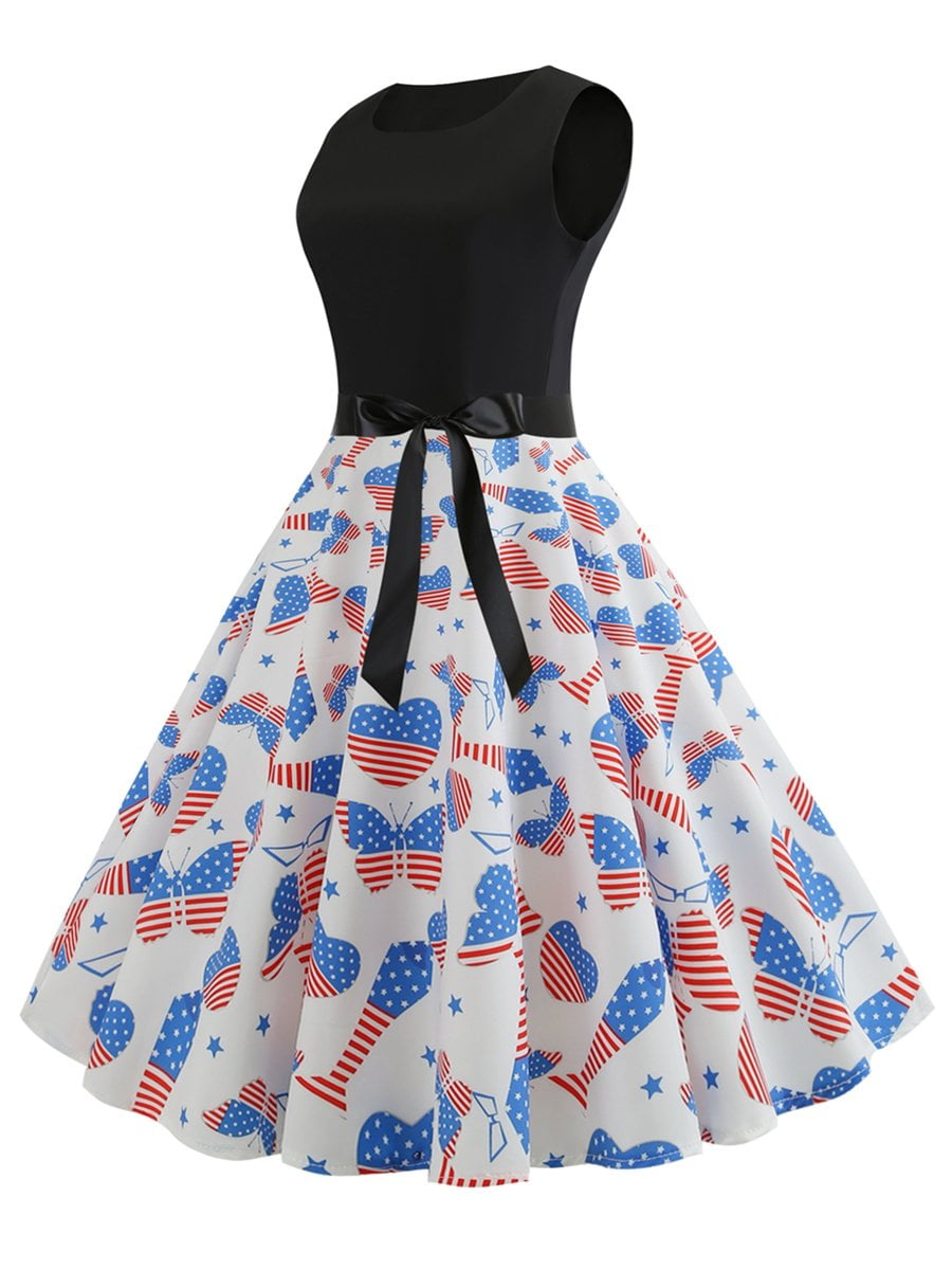American Flag Dress Patchwork 1950s Dress - Vintage-Retro
