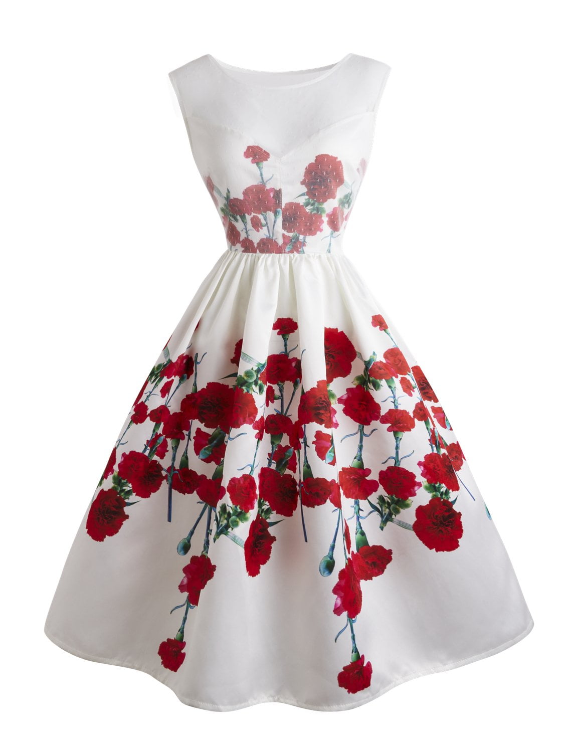 Floral Dress for Wedding Guests Sleeveless Aline Dress - Vintage-Retro