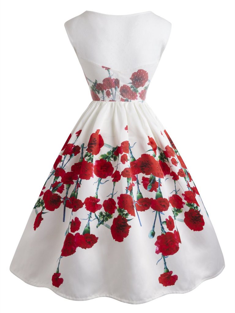 Floral Dress for Wedding Guests Sleeveless Aline Dress - Vintage-Retro