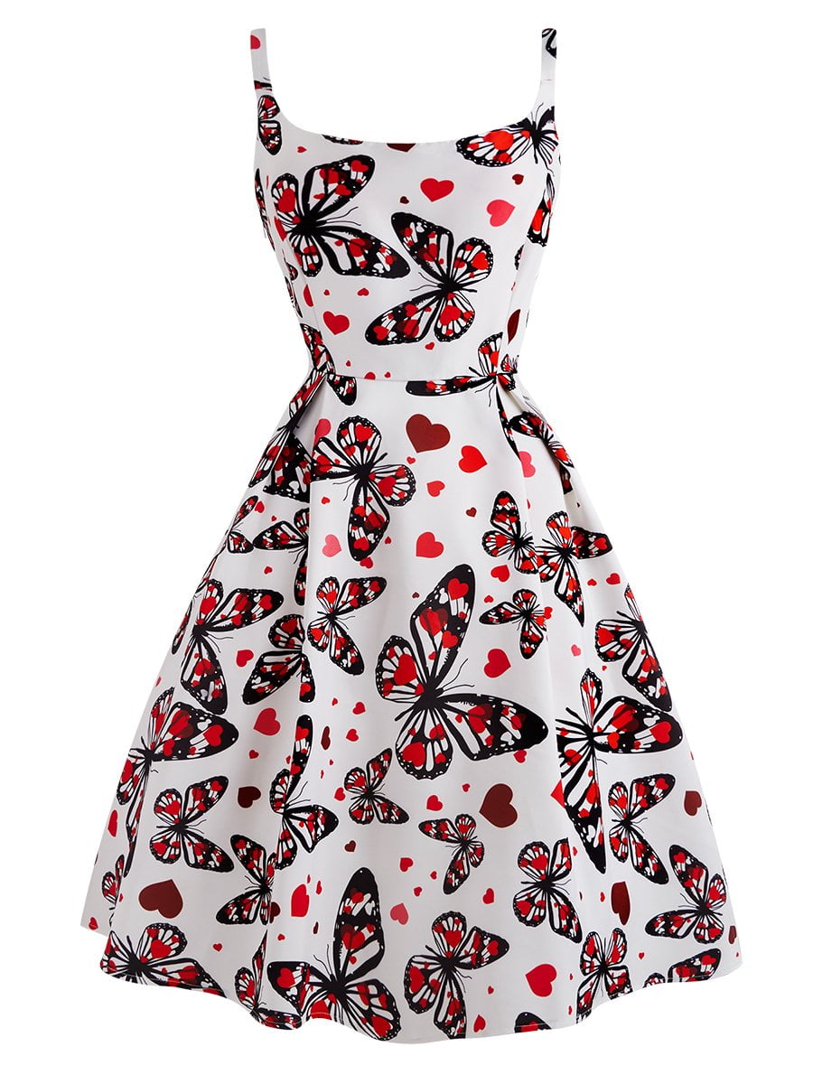 1950s Vintage Slip Dress Butterfly Print Midi Dress - Vintage-Retro