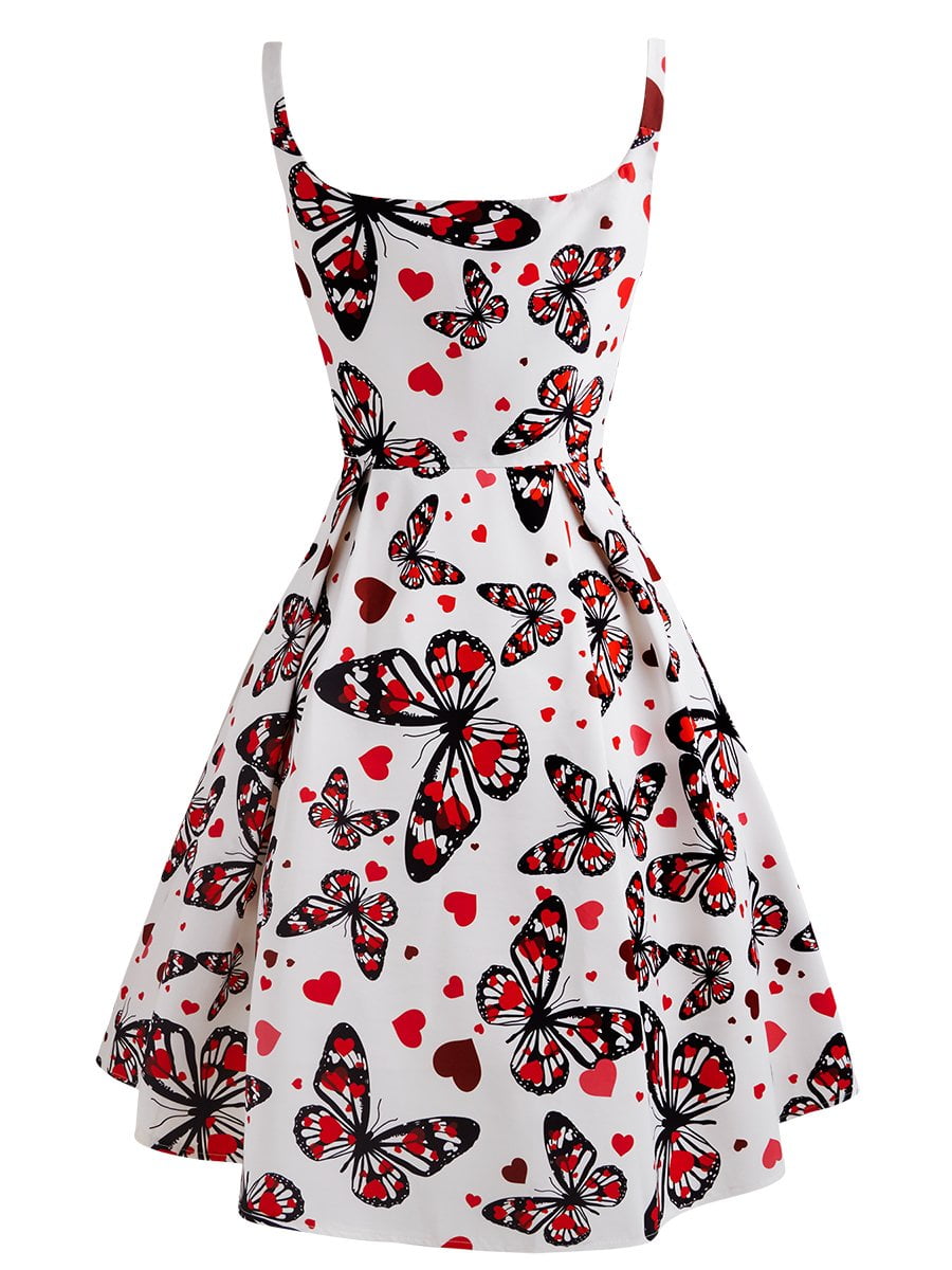 1950s Vintage Slip Dress Butterfly Print Midi Dress - Vintage-Retro