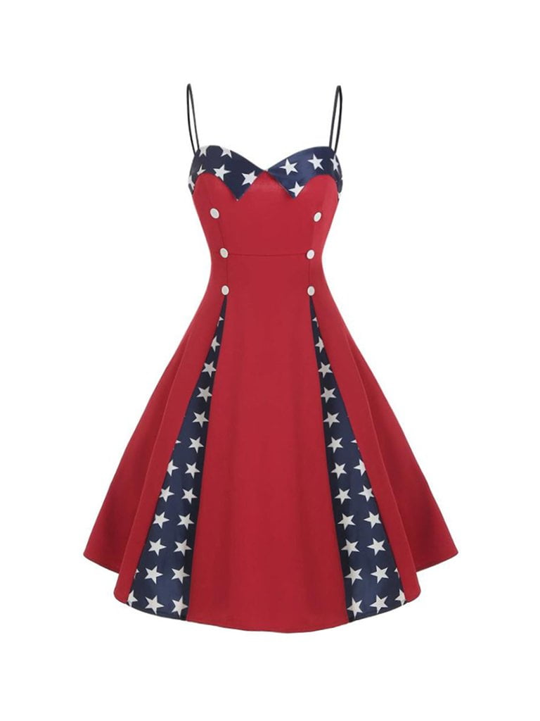 1950s Dress Split American Flag Strap Dress - Vintage-Retro