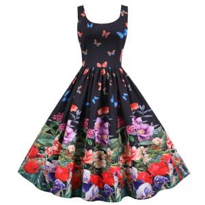 Women's Dress Hepburn's Sleeveless Floral Large Swing Party Midi Dresses