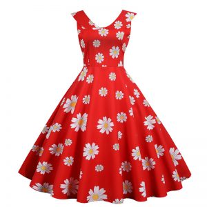 1950s Style Dresses Flowered Peter Pan Collar Large Swing Dancing Midi Dresses