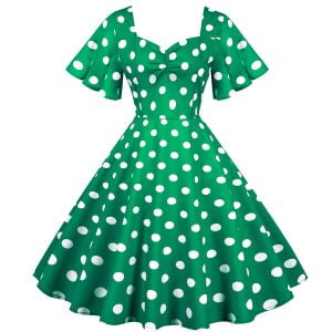 50s Dresses Short Sleeve Polka Knot Large Swing Anual Meeting Midi Dresses